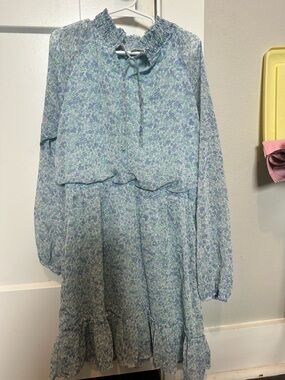 GB girls Light Blue and Green Floral Casual Dress